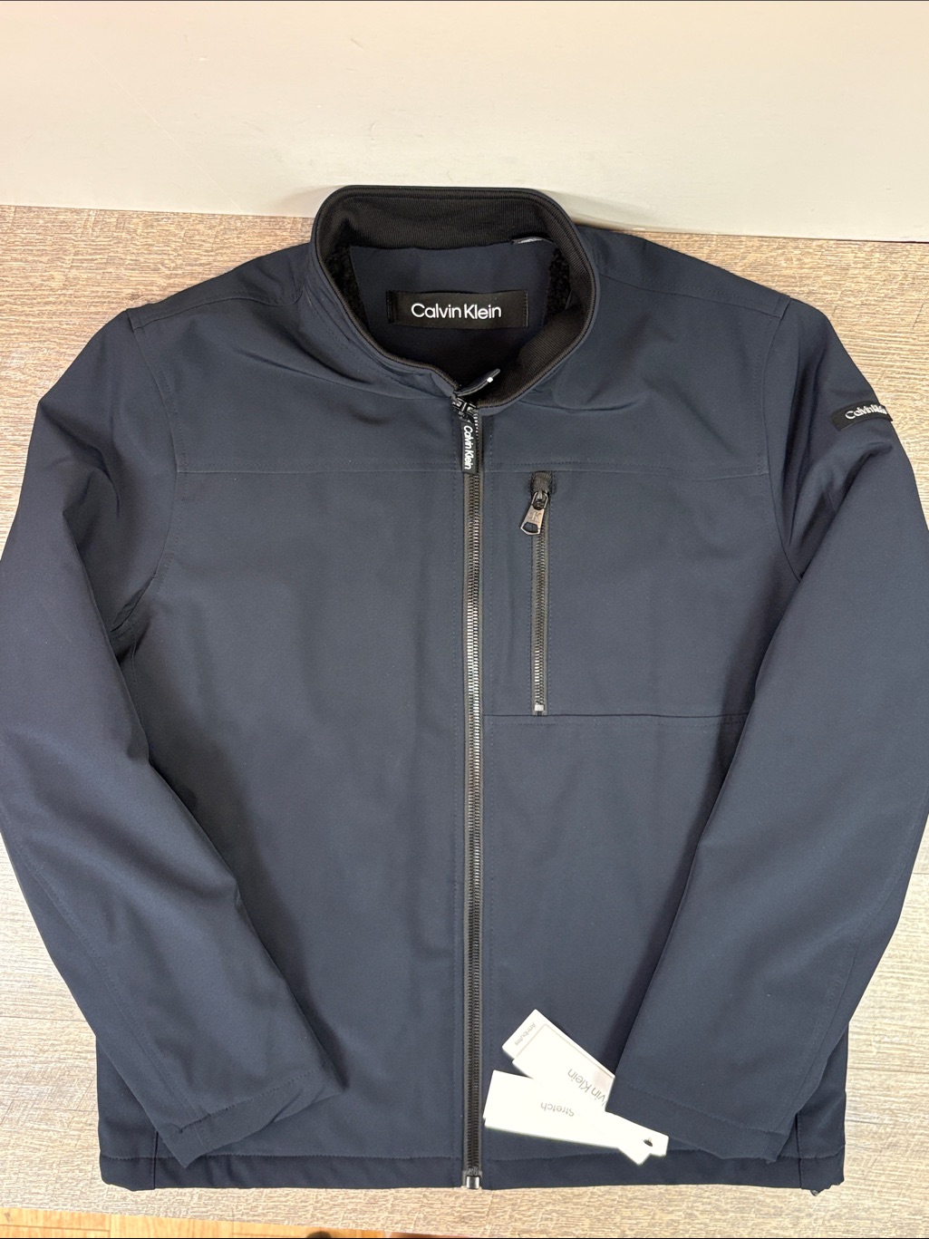 Calvin Klein Men’s Soft Shell Jacket With Sherpa Fleece Lining - Navy - Nwt